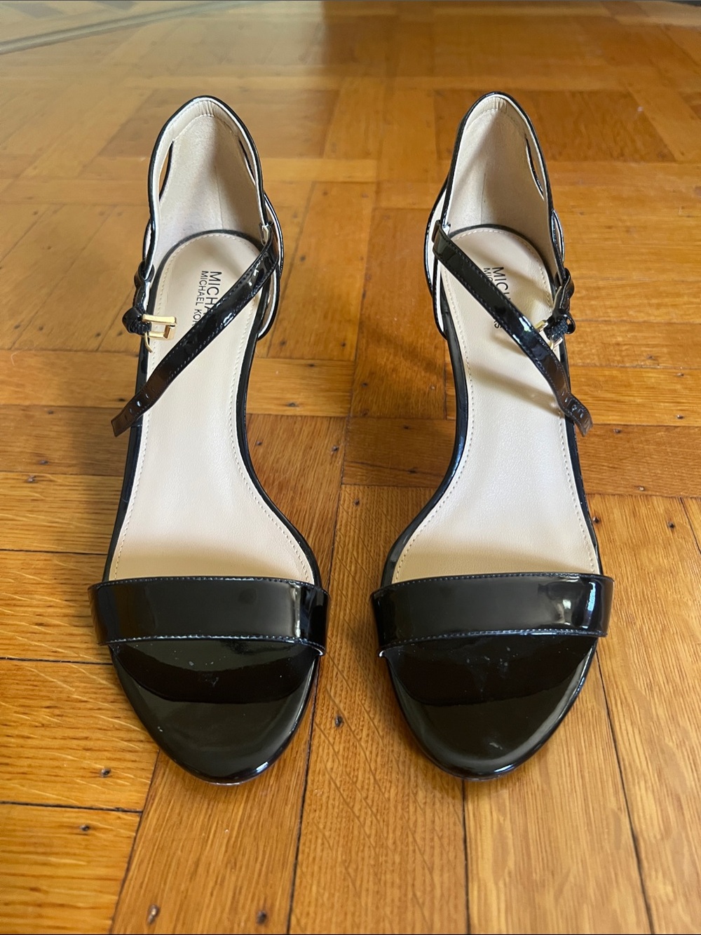 Michael Kors Black Patent Leather Open-Toe Slingback Heels